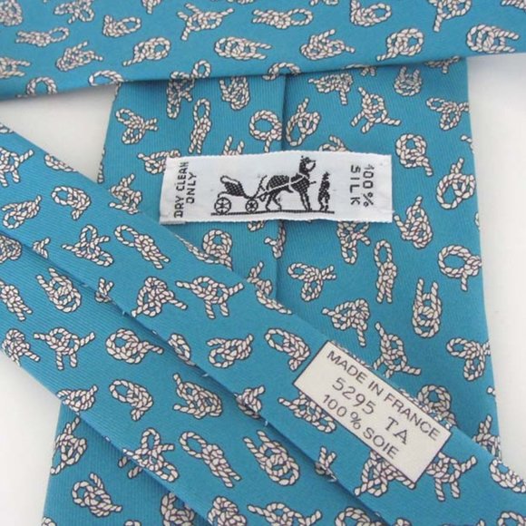 new HERMES 5295 TA sailor knots print silk tie France - Picture 6 of 6